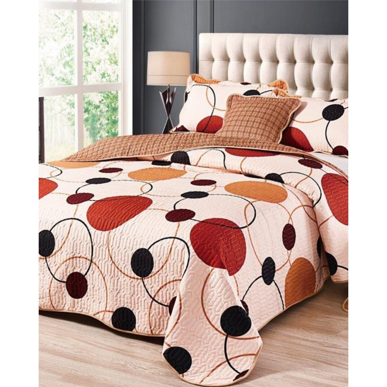 Cuvertura de Pat cu 2 Fete, 5 Piese, Bumbac Finet, Forme Cercuri, CVF5-22