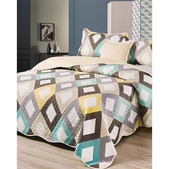 Cuvertura de Pat cu 2 Fete, 5 Piese, Bumbac Finet, Romburi Colorate, CVF5-15 Cuvertura de Pat cu 2 Fete, 5 Piese, Bumbac Finet, Romburi Colorate, CVF5-15