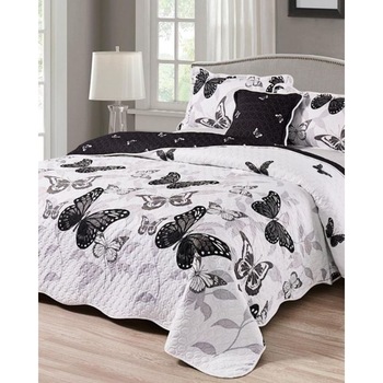 Cuvertura de Pat cu 2 Fete, 5 Piese, Bumbac Finet, Fluturi Negri, CVF5-03 Cuvertura de Pat cu 2 Fete, 5 Piese, Bumbac Finet, Fluturi Negri, CVF5-03