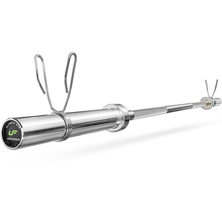 Haltere, Marbo Sport, UpForm, UF-G180-OLI-CH, Olimpic, Lungime 180 cm, Greutate 15 kg, Otel, Maner cu tija (Ø29 mm), Mansoane 2x32 cm (Ø50 mm), Sarcina maxima 320 kg, 2x cleme cu arc incluse