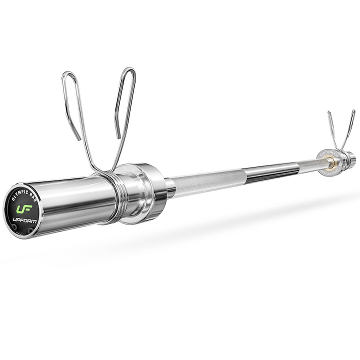 Bara, Marbo Sport, Dreapta, Olimpica, Profesionala, Lungime 120 cm - prindere 82 cm; greutati 2x17 cm, Ø50 mm, Prindere striata Ø29 mm, Otel, Sarcina maxima 320 kg, Include 2 coliere cu arc pentru greutati, Argintiu