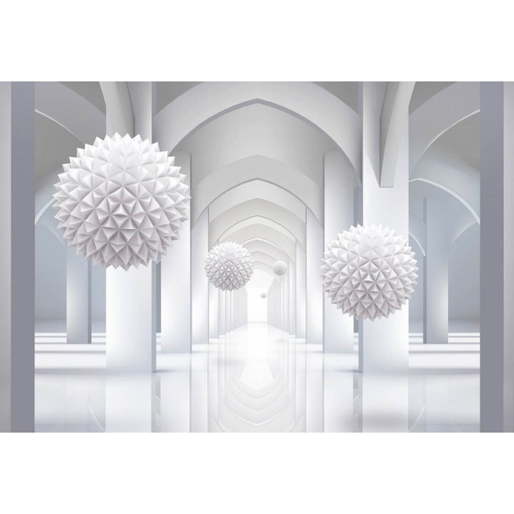 Fototapet 3D, Sfere albe ce plutesc in aer pe un fundal 3D, 200 x 150 cm