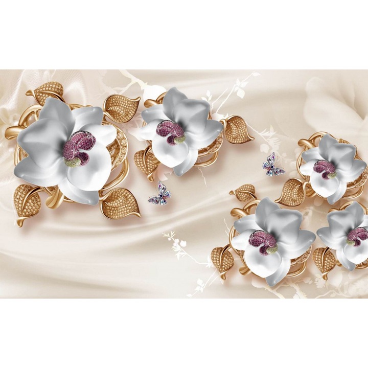 Fototapet 3D, Flori din ceramica pe un fundal bej, 300 x 200 cm