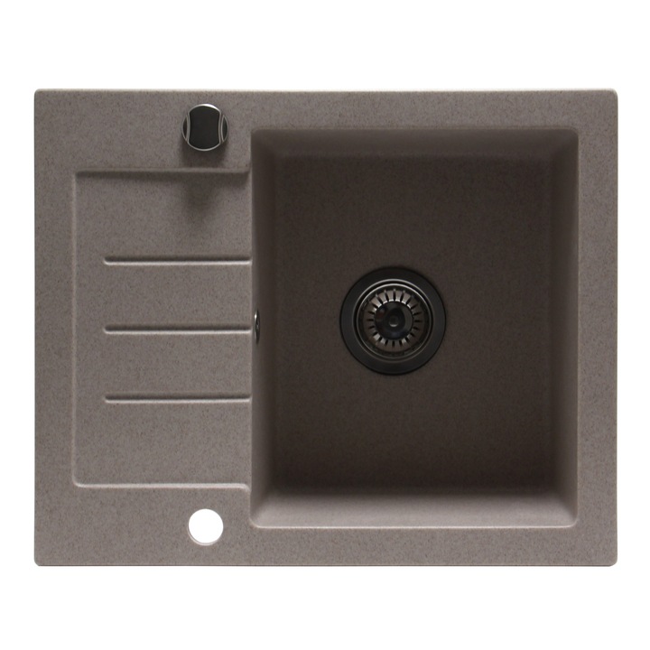 Chiuveta bucatarie DacEnergy©, forma patrata, finisaj algranit, dimensiune 59x48x19.5 cm, cu picurator, culoare bej