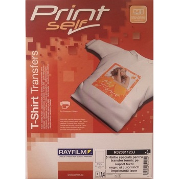 Hartie transfer termic culori inchise pentru material textil, 5coli/set imprimanta laser, Rayfilm Hartie transfer termic culori inchise pentru material textil, 5coli/set imprimanta laser, Rayfilm