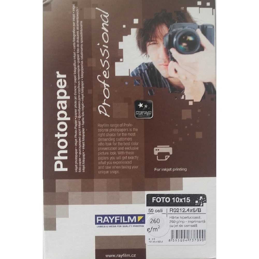 Hartie foto high glossy, 10x15cm, 260g/m2, gama Professional, 50/set, pentru inkjet, Rayfilm