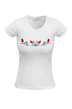 Tricou de dama cu broderie, model traditional zona Cluj 2, Textilia, alb Tricou de dama cu broderie, model traditional zona Cluj 2, Textilia, alb