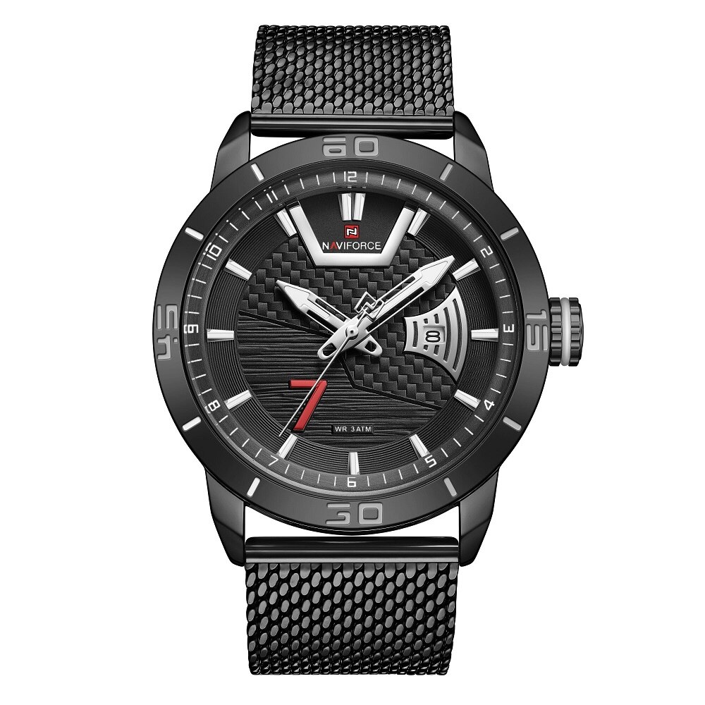 Ceas barbatesc NaviForce Alisaur, Otel inoxidabil, Negru