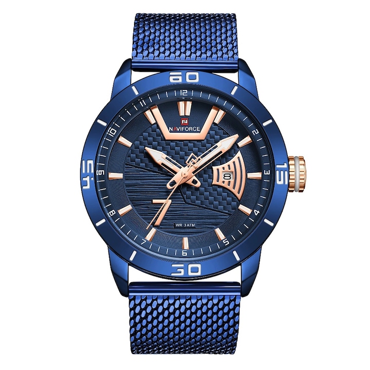 NaviForce Alisaur férfi karóra, rozsdamentes acél, kék / rózsaarany