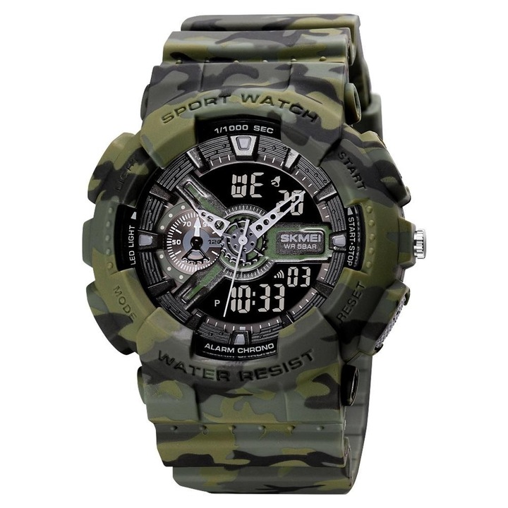 Спортен мъжки часовник SKMEI Shockproof, Зелен / Камуфлаж