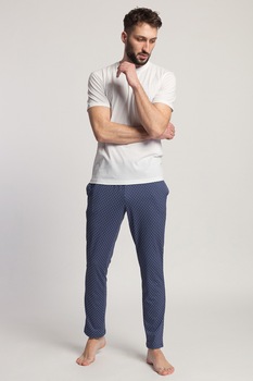 Sofiaman, Pantaloni de pijama din amestec de modal cu imprimeu, Bleumarin/Alb Sofiaman, Pantaloni de pijama din amestec de modal cu imprimeu, Bleumarin/Alb