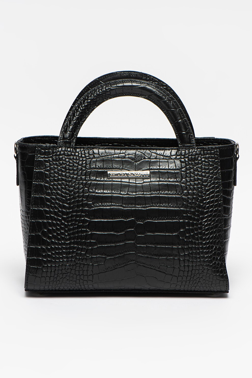 Chiara Canotti, Geanta de piele cu bareta de umar si aspect de piele de crocodil, Negru
