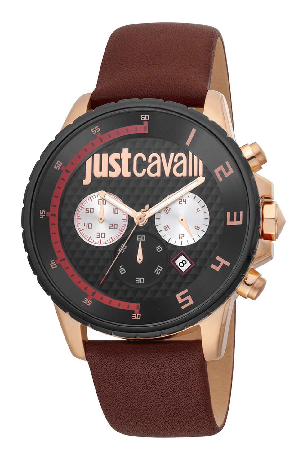 JUST CAVALLI, Ceas quartz cu o curea din piele, Maro coniac/Auriu