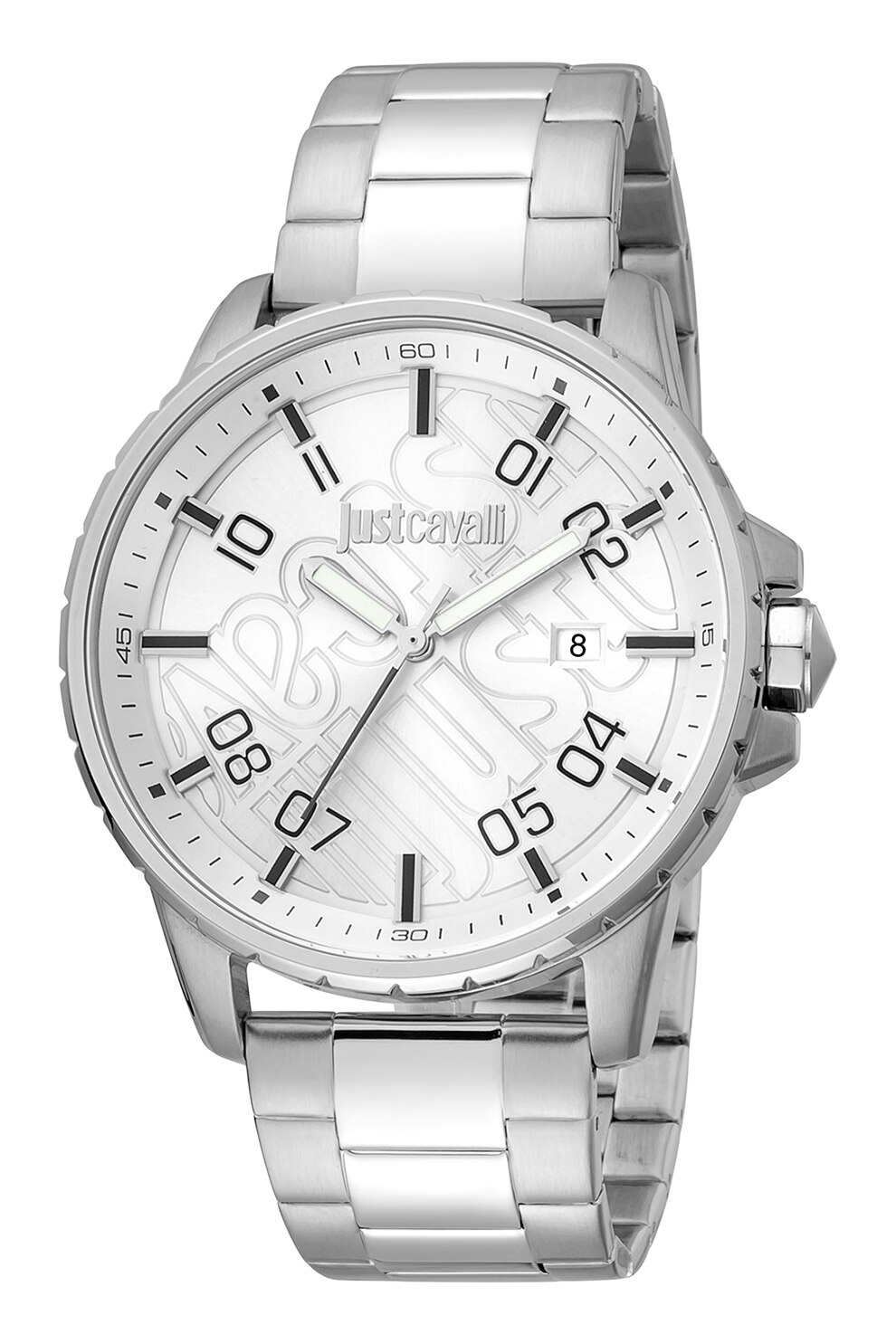 JUST CAVALLI, Ceas quartz cu bratara din otel inoxidabil, Argintiu