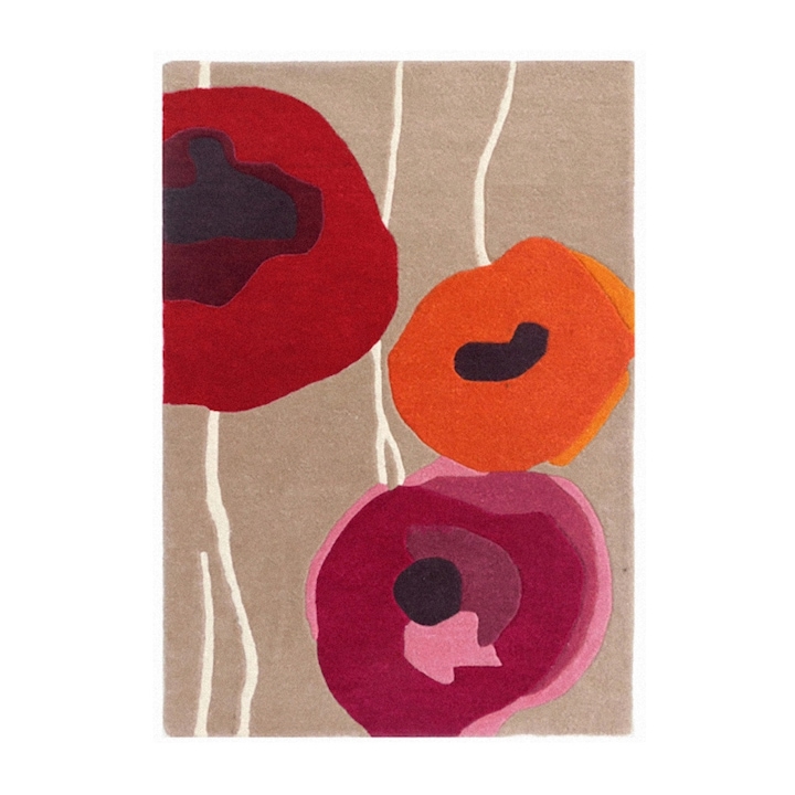 Covor, Bedora, Poppies, 120x170 cm, 100% lana, rosu, finisat manual