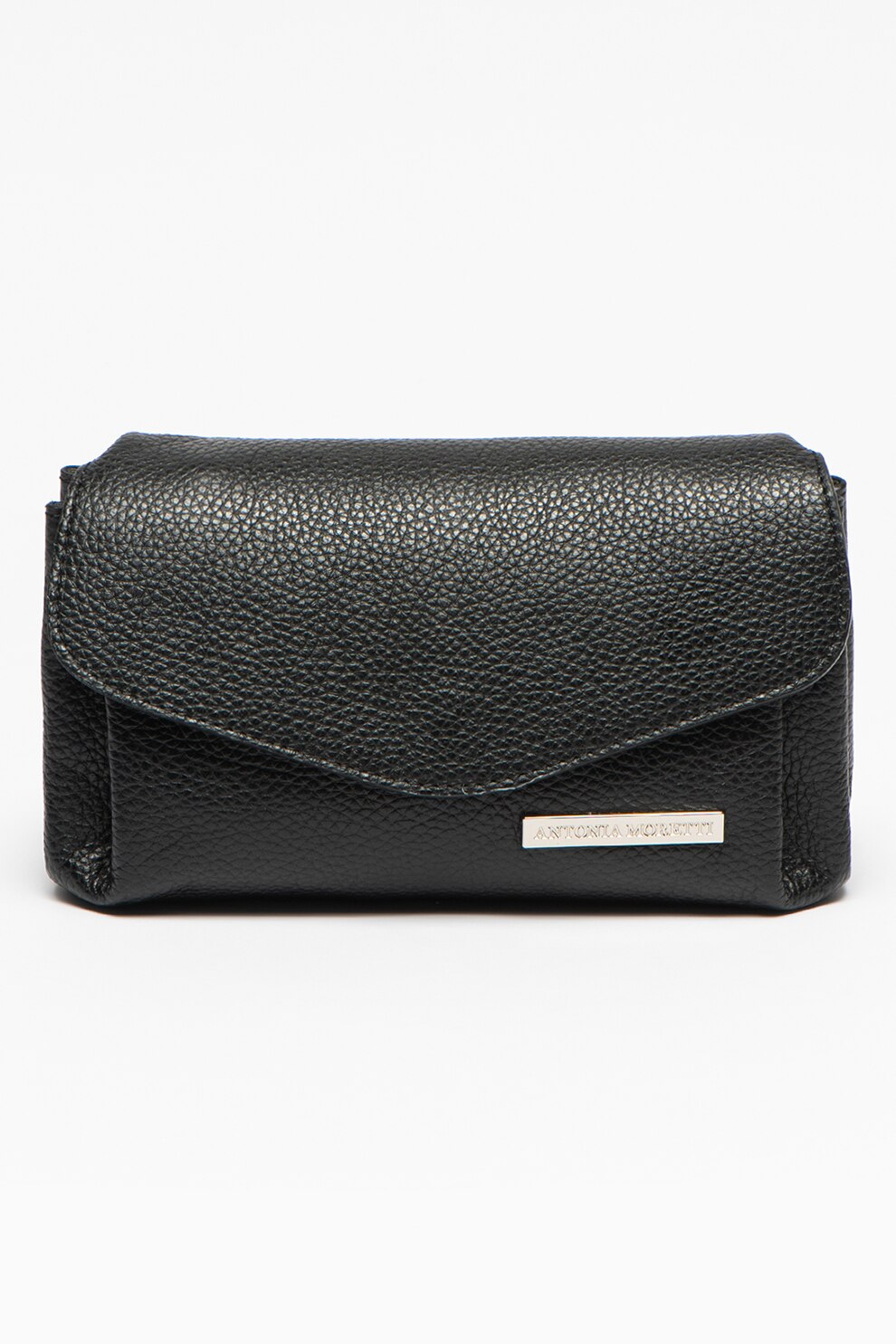 Antonia Moretti, Geanta de piele cu bareta de umar si aspect texturat, Negru