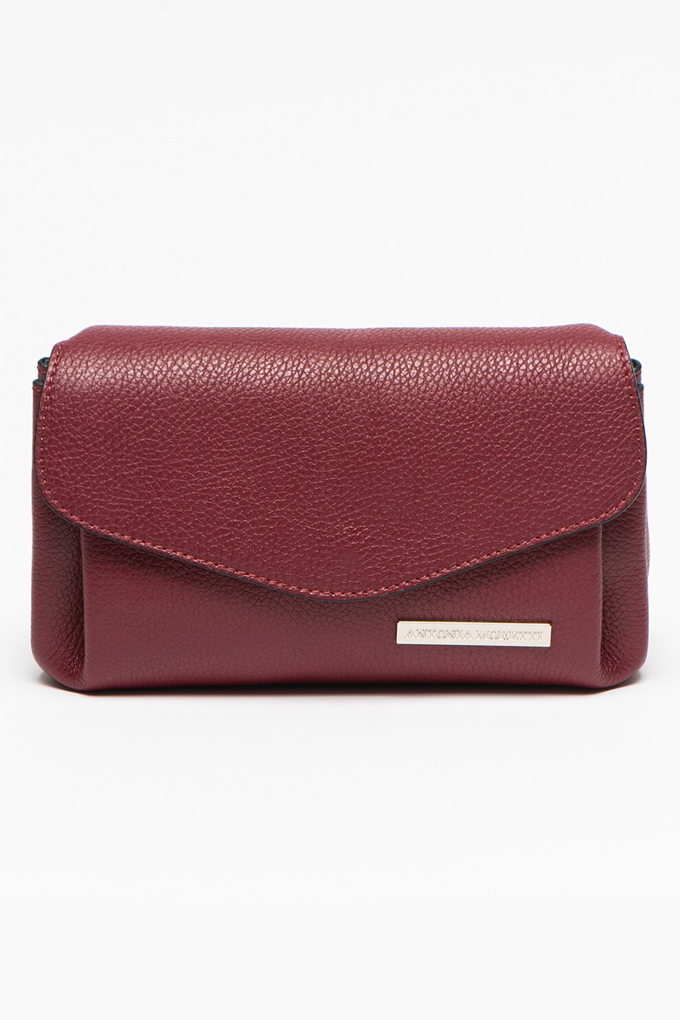 Antonia Moretti, Geanta de piele cu bareta de umar si aspect texturat, Visiniu