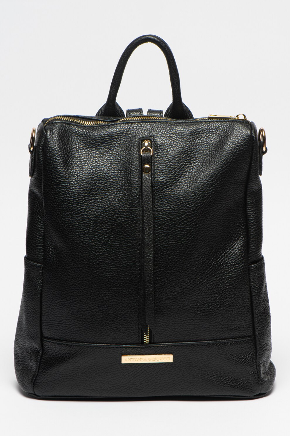 Antonia Moretti, Rucsac de piele cu aplicatie logo metalica discreta, Negru