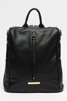 Antonia Moretti, Rucsac de piele cu aplicatie logo metalica discreta, Negru Antonia Moretti, Rucsac de piele cu aplicatie logo metalica discreta, Negru
