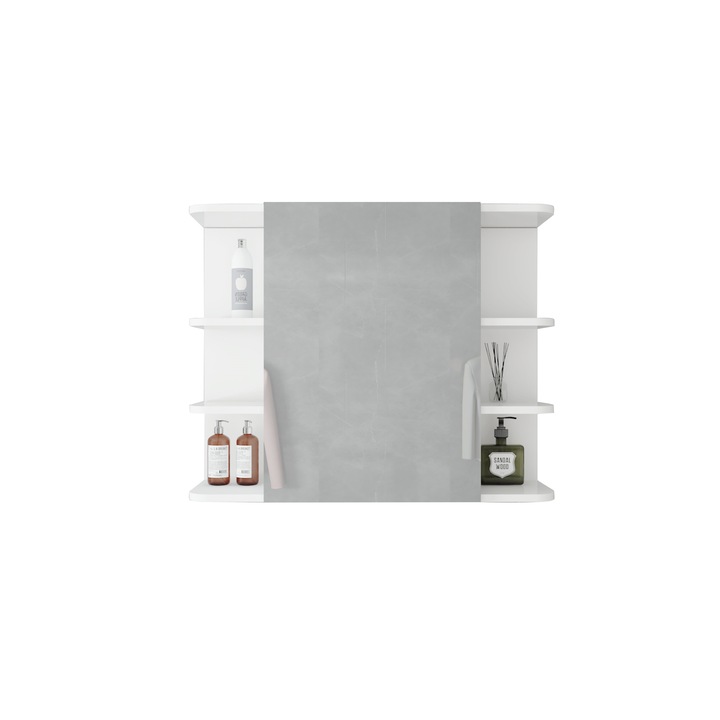 Dulap alb suspendat cu oglinda, ECD Germany, 80 x 64 x 21 cm, PAL/MDF, 2 rafturi exterioare, spatiu generos de depozitare