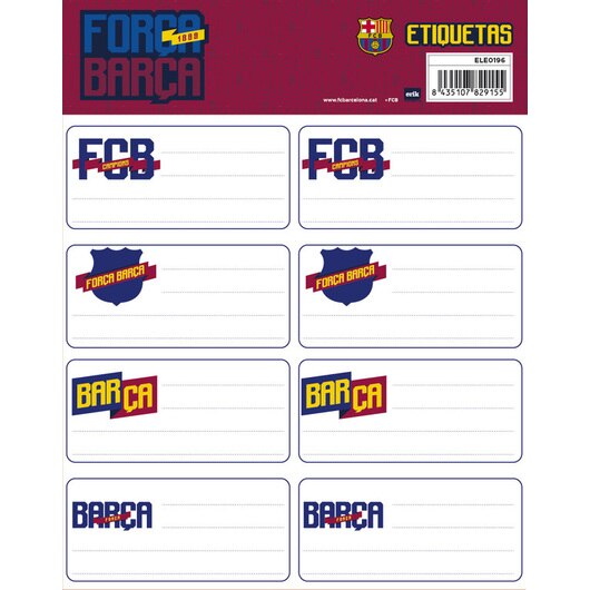 Set 16 etichete autodezive FC Barcelona, 8x4 cm ,pentru caiete, agende, calendare