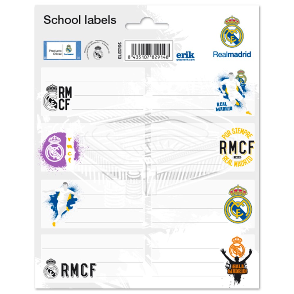 Set 16 etichete autodezive Real Madrid, 8x4 cm ,pentru caiete, agende, calendare