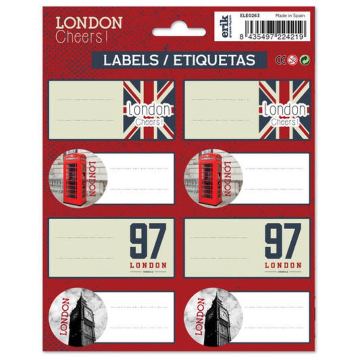 16 db London Cheers öntapadós címke készlet, 8x4 cm, füzetekhez, naplókhoz, naptárhoz