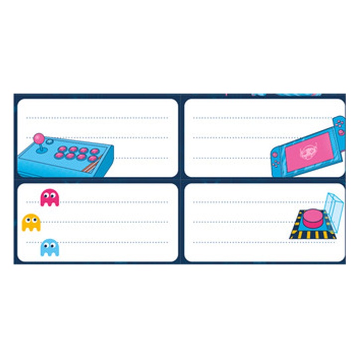 16 db öntapadós Gamer one more life címkekészlet, 8x4 cm, jegyzetfüzetekhez, naplókhoz, naptárakhoz, kalendáriumokhoz