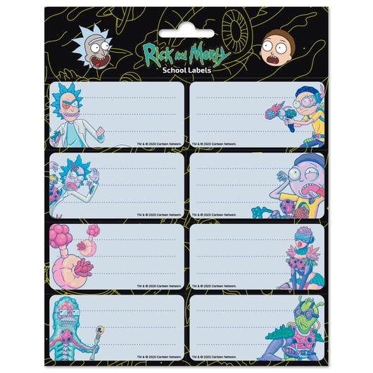Set 16 etichete autodezive Rick and Morty, 8x4 cm ,pentru caiete, agende, calendare