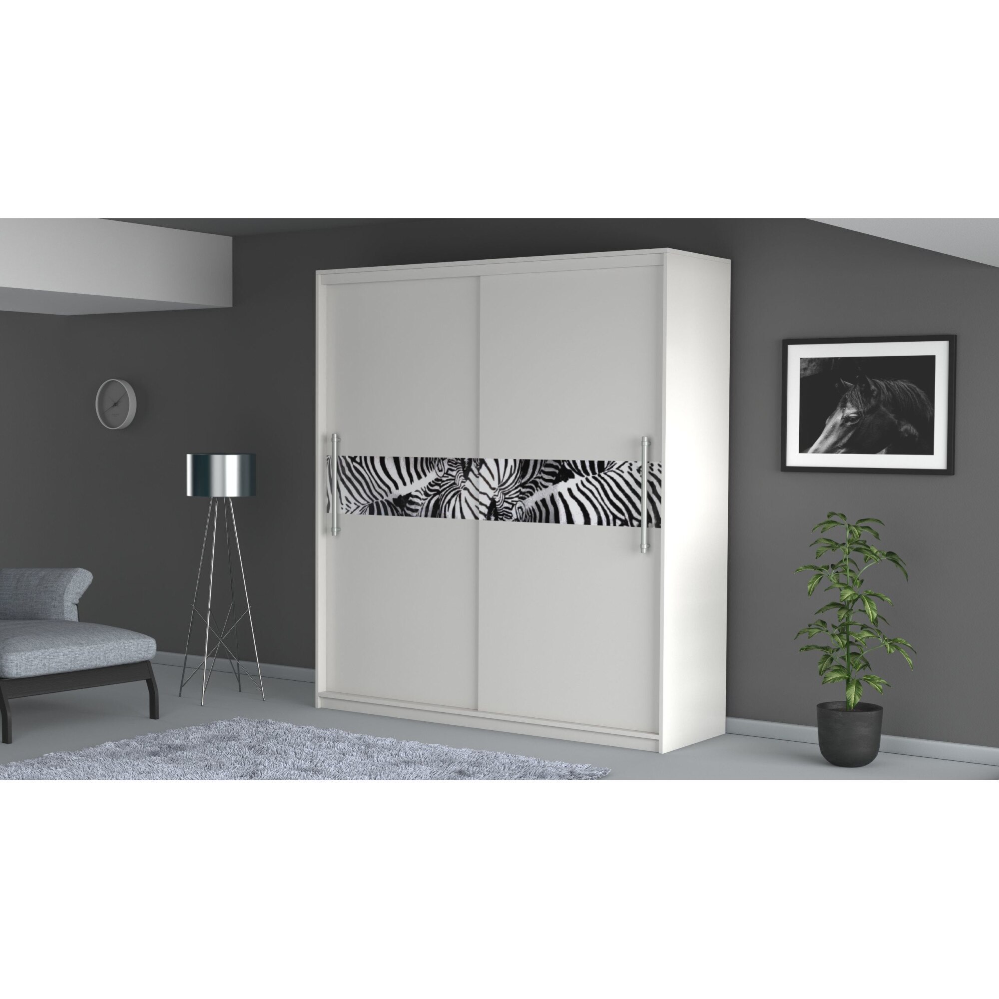 Dressing Radu Cu Print, Alb, 204x218x58 cm, Usi culisante