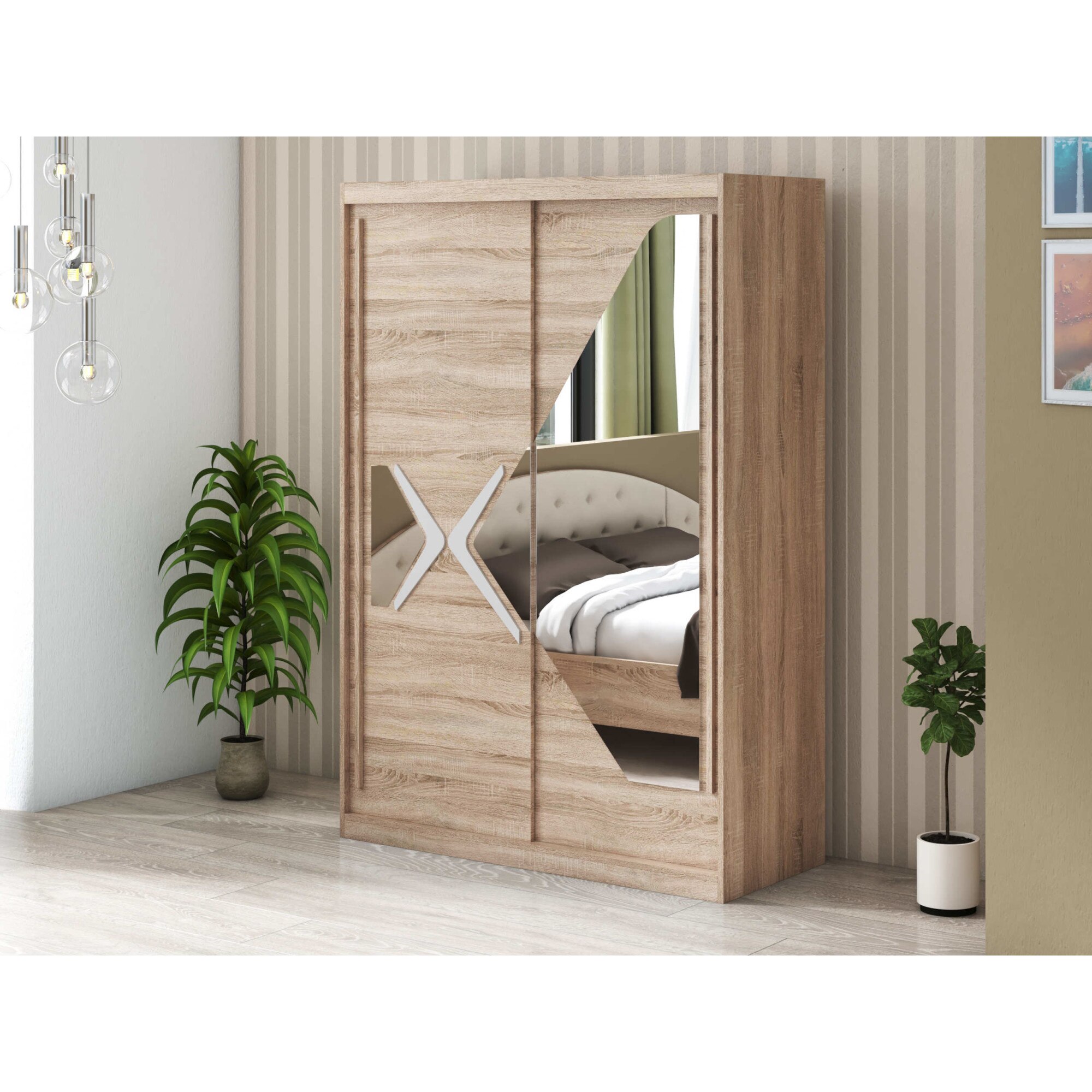 Dressing Domino DN-2, Sonoma, 150x215x59 cm, Usi culisante