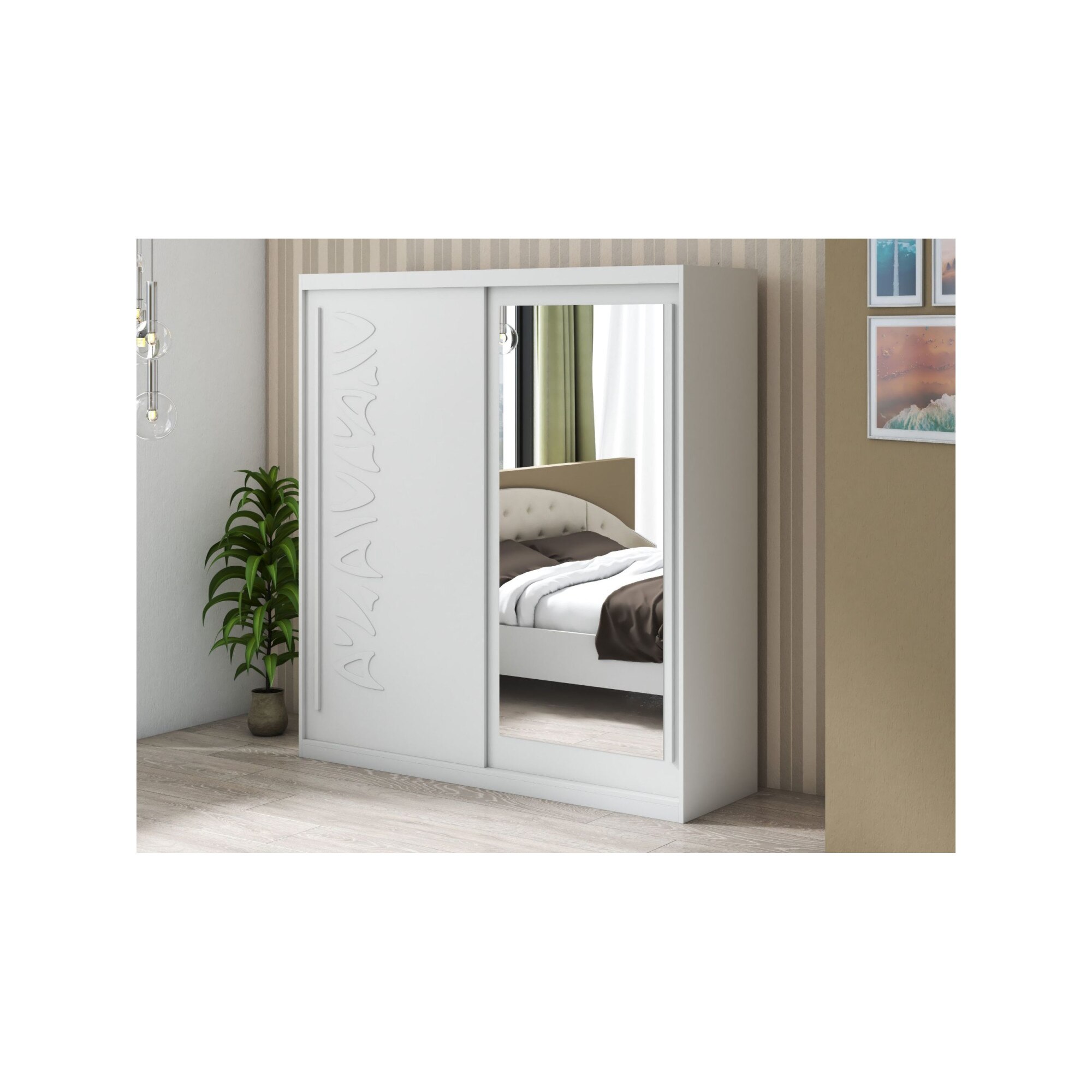 Dressing Tokyo TK-1, Alb, 200x215x59 cm, Usi culisante