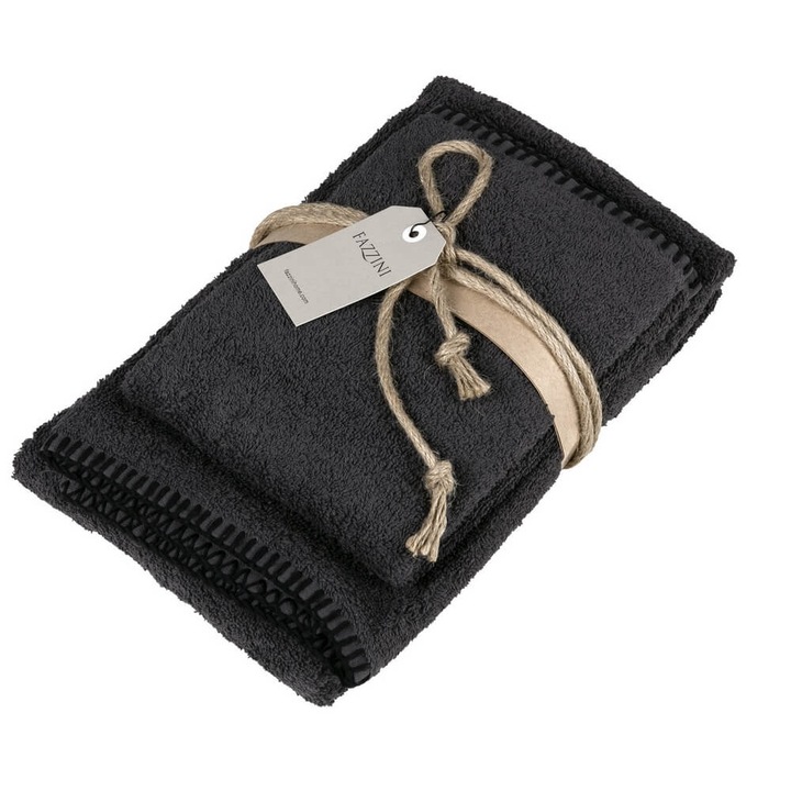 Set 2 prosoape Furia , FAZZINI Home - 1 prosop 50x100 si 1 prosop 38x50, culoarea gri inchis