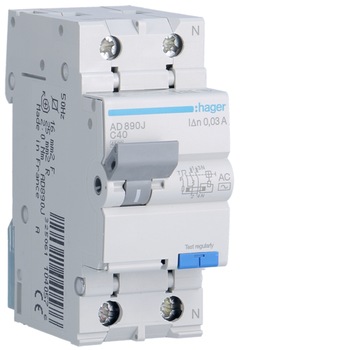 Disjunctor diferential P+N 40A-30mA, C, 4,5kA, tip AC, Hager Disjunctor diferential P+N 40A-30mA, C, 4,5kA, tip AC, Hager