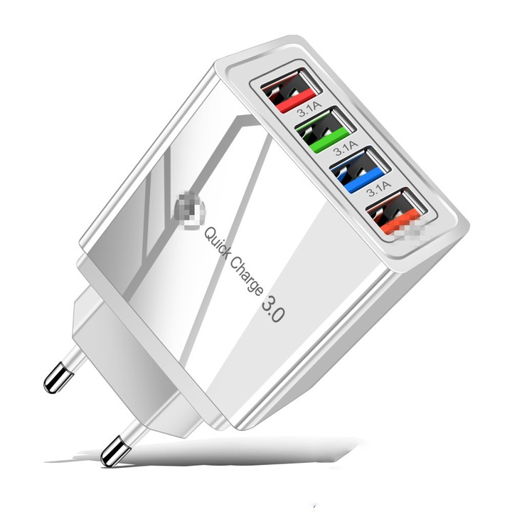 Универсално зарядно устройсто 36W, 4 USB порта, Адаптер за Samsung, Apple Travel Charger