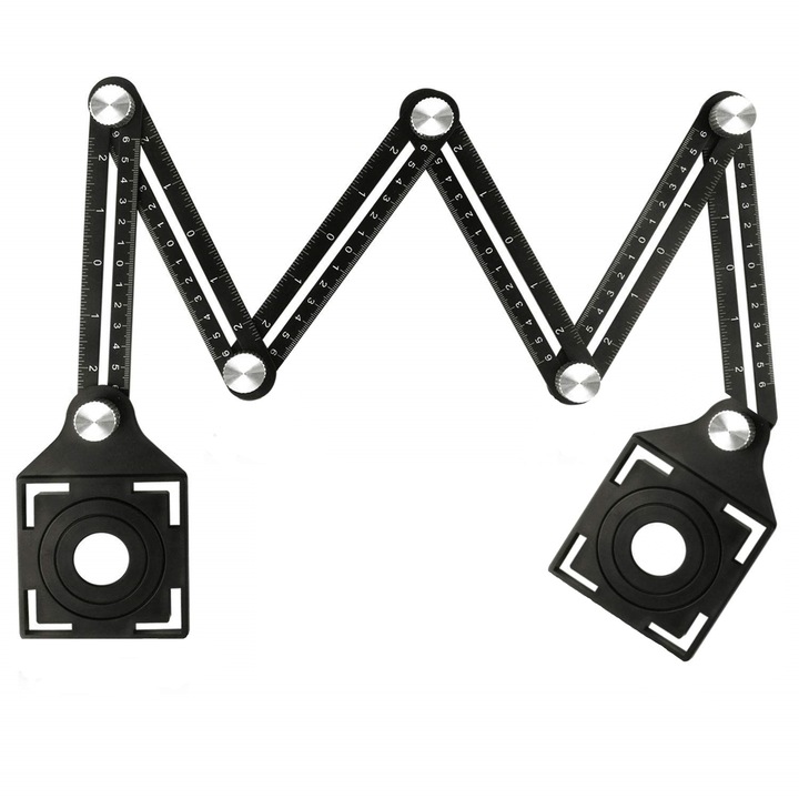 Rigla de masurare cu unghi multiplu, sistem pliabil din aliaj aluminiu trasare gauri placi ceramice 2 capete, pentru constructori, dulgheri, LeeXo