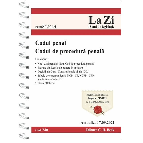 Codul penal si Codul de procedura penala, cod 740 - actualizat la 7.09.2021