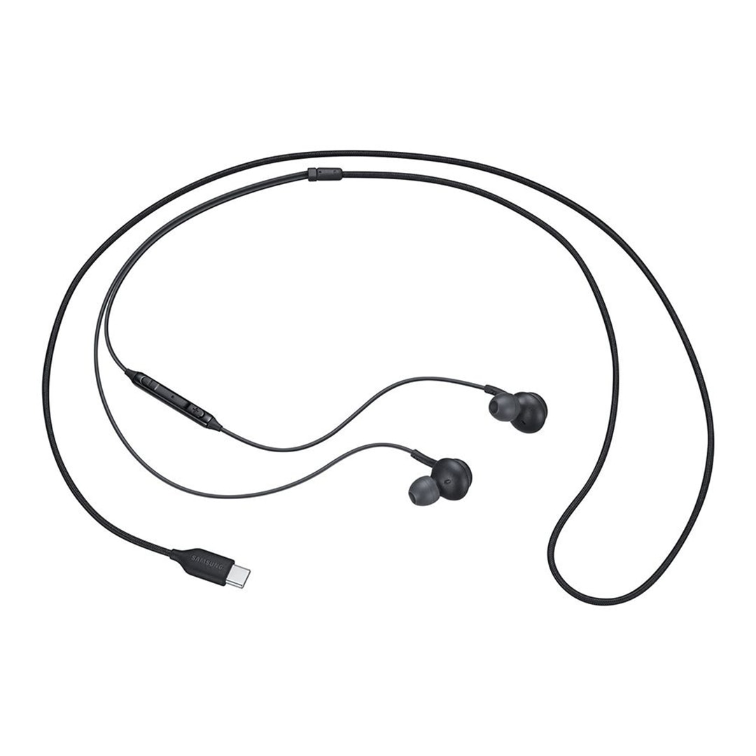 Casti stereo Tip C Samsung AKG In-Ear cu microfon ANC, Cablu textil, Optim Design, Reducere a Zgomotului, Negru