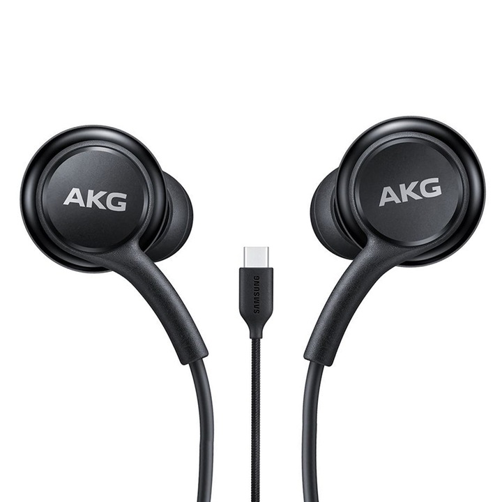 Casti stereo Tip C Samsung AKG In-Ear cu microfon ANC, Cablu textil, Optim Design, Reducere a Zgomotului, Negru