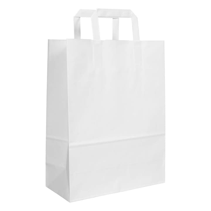 250 db fehér papírzacskó készlet lapos fogantyúval, 34x18x31 cm, 70 g/m²