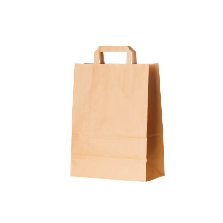 Állítsa be a 250 Természetes papír táskák BisBags lapos fogantyú, 30x20x33 cm, 70-90 g / m²