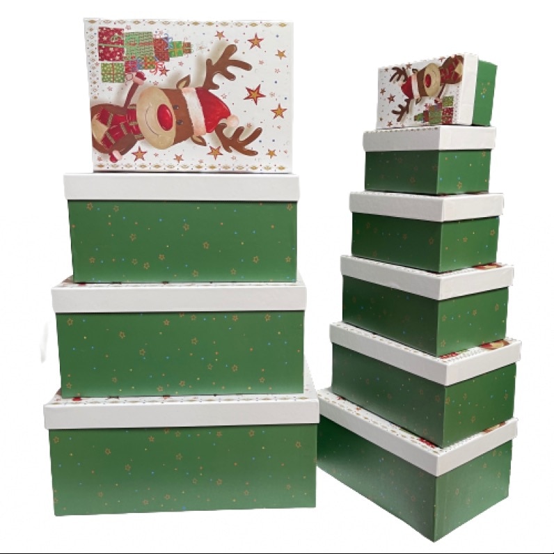 Set 10 cutii dreptunghiulare pentru craciun,cu ren 2494