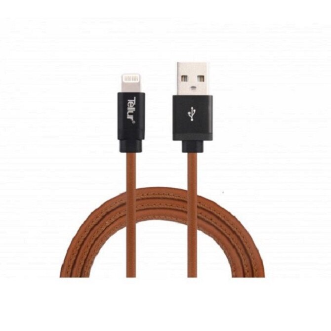 Cablu de date Tellur USB - Lightning Mfi piele naturala 1m, 2.4A, Maro
