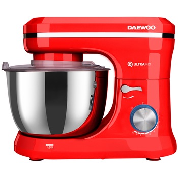 Mixer cu bol Daewoo DHM150C, 1600 W, 10 viteze plus puls, 4,5 L, bol inox, tel, carlig framantare, palete amestecare, Rosu