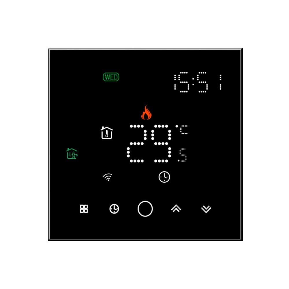 Ambient Termostat Techstar® Smart TH-10W, Wireless, 16A, 3500W, Google Home, Alexa, Tuya, Senzor Pardoseala, Negru