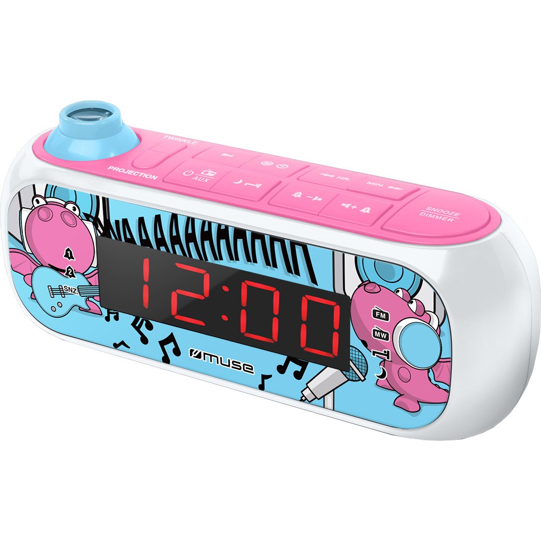 Radio cu ceas Muse M-167 KDG, Proiectie lumini, Roz