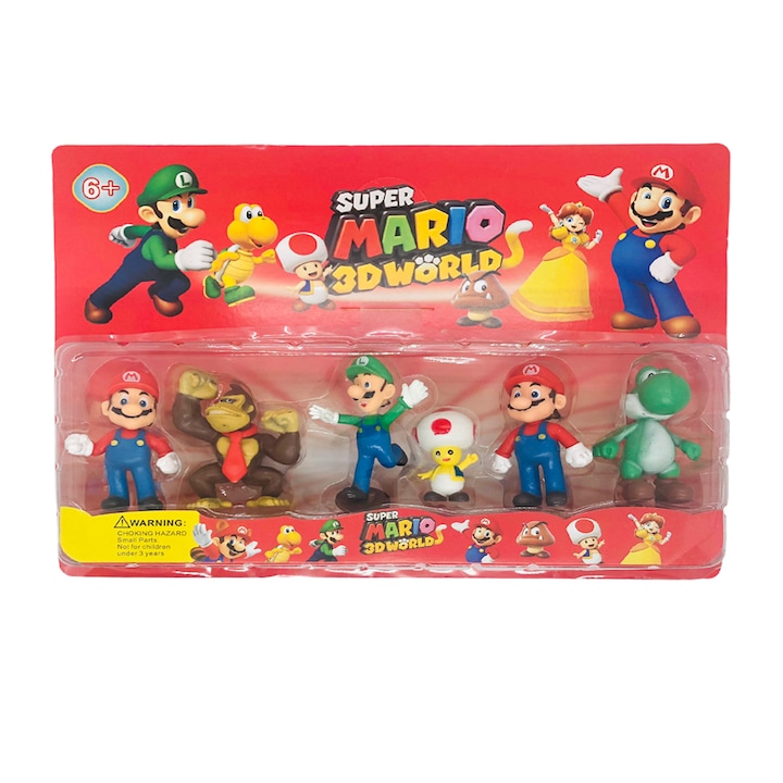 Комплект 6 фигурки SHOP LIKE A PRO, Super Mario, Маймуна и Луиджи, 3D worlds, 6-8 см
