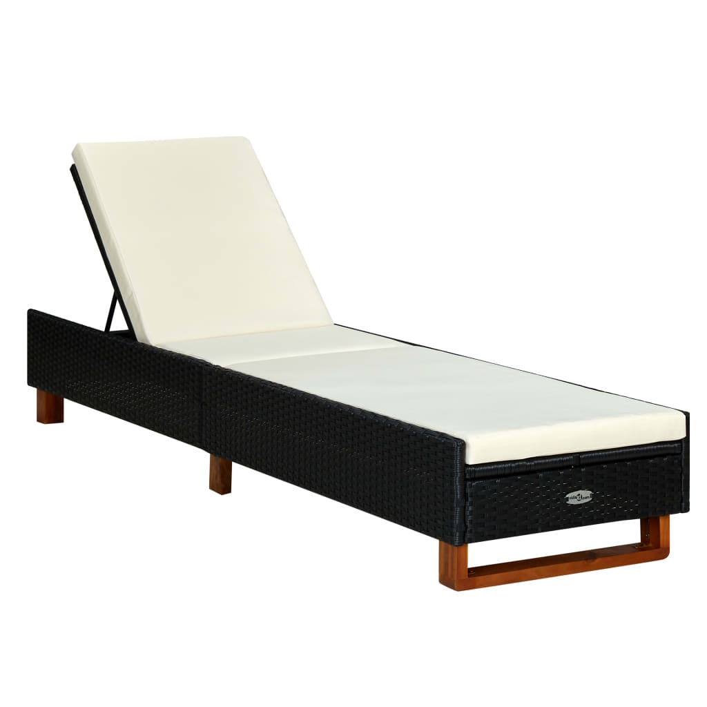 Sezlong rabatabil cu perna vidaXL, Poliratan, 200 x 55 x 30-72.5 cm, Negru