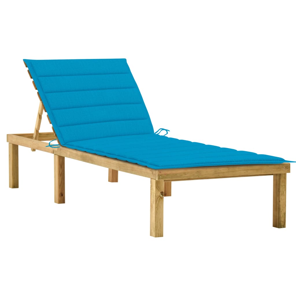 Sezlong de gradina cu perna si suport pentru picioare vidaXL, Lemn, 200 x 70 x 77 cm, Maro/Albastru deschis
