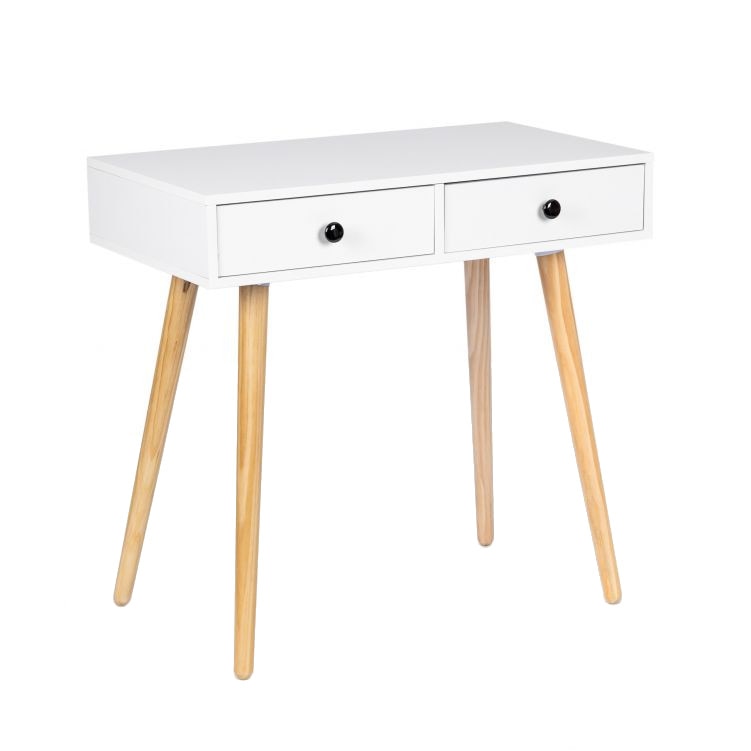 Masa de toaleta pentru cosmetice si accesorii, 2 sertare spatioase, picioare din lemn de pin, 77 x 45 x 80 cm